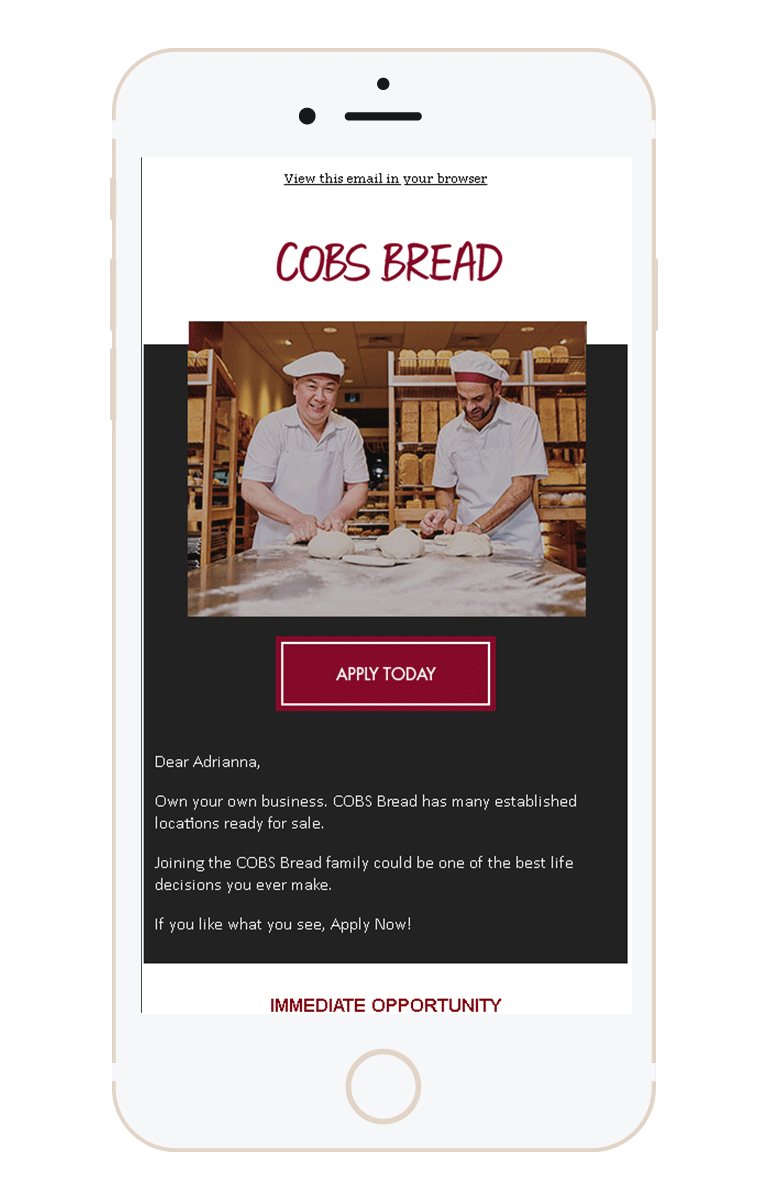 COBS Bread Mobile Email Template